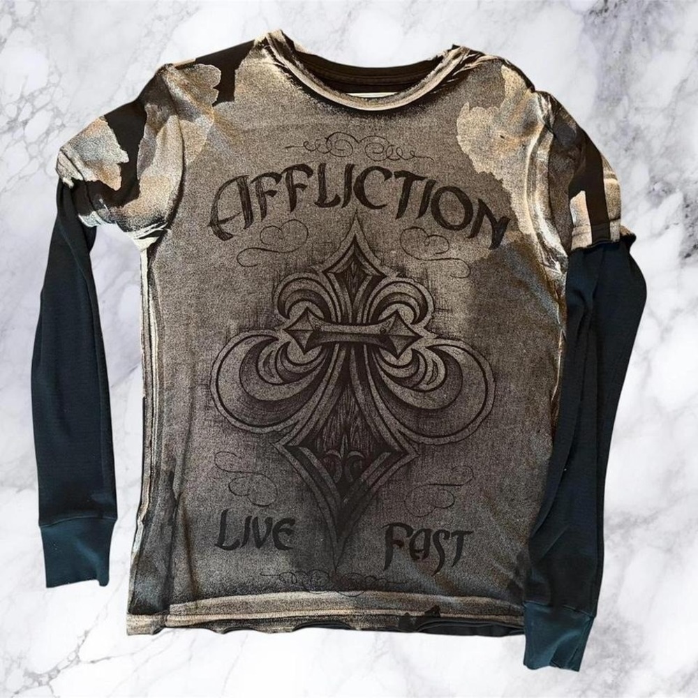 Affliction "Live Fast" Cross Layered Long Sleeve – RARE Y2K Archive